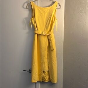 Elegant Yellow Sleeveless belted Dress
